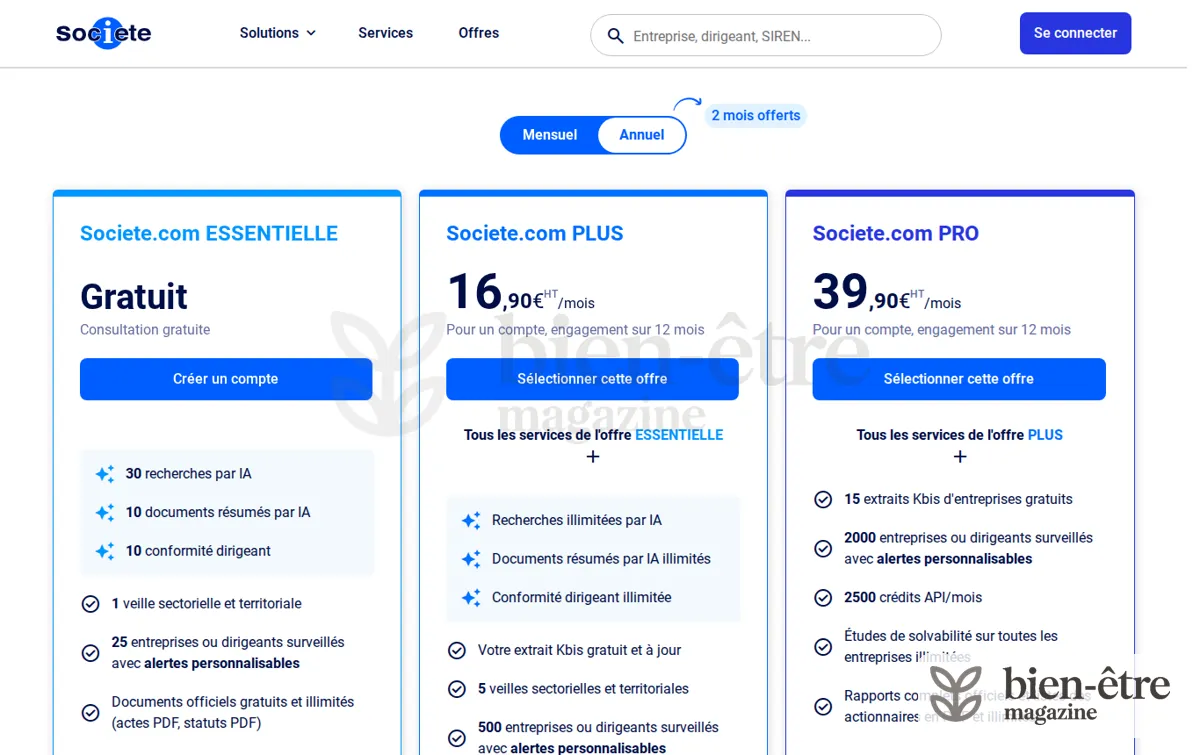 Capture : Societe.com : RCS, siret, siren, bilan, l’information gratuite sur les entreprises du Registre du Commerce des Sociétés 